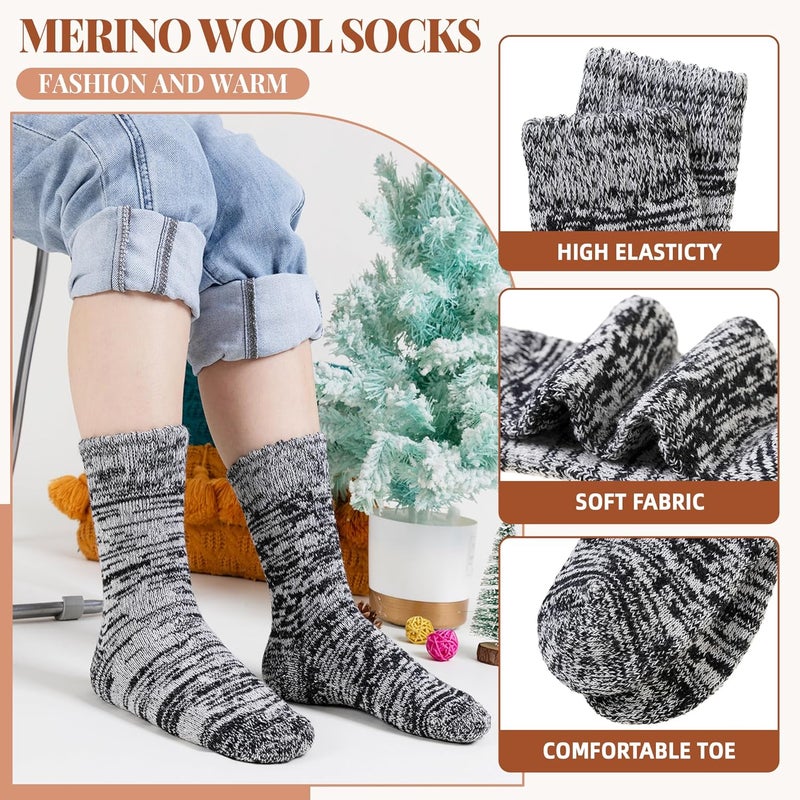 Velice Merino Wool Socks for Women 5 Pairs Warm Winter Hiking Thick Thermal Cozy Boot Work Soft Ladies Crew Socks - Image 4